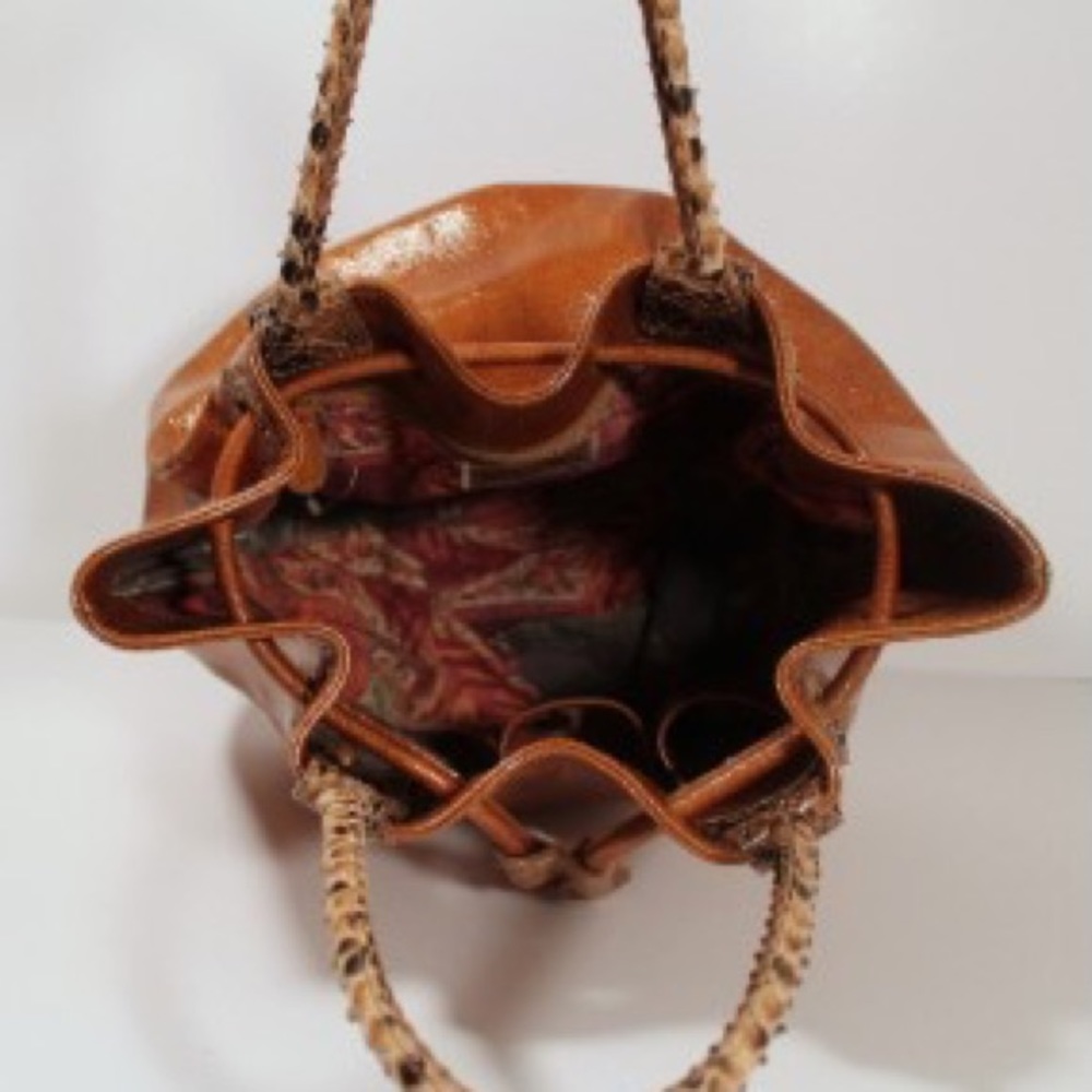 Carlos Falchi Fatto A Mano Python Trim Patent Bag - image 2